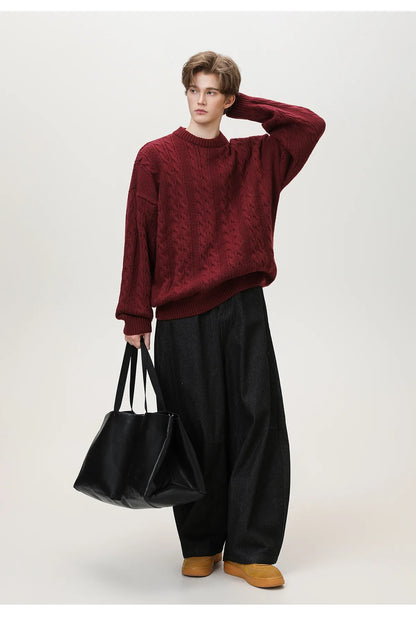 Men Winter Sweaters Men's Thick Twisted Flower Knitted Sweater Autumn Winter Round Neck Pullover Sweater Warm Top Women Sweater