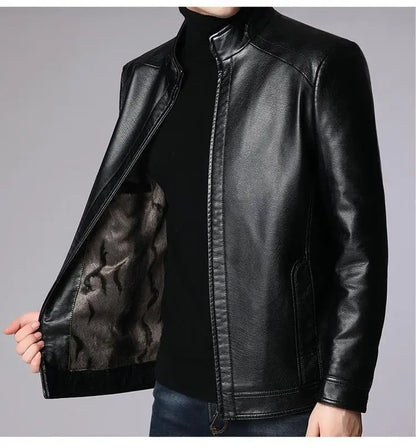 Warmth Thiened Real Leather Jaet Men's Casual Busin Sle eepskin Coat Dad Coat Loose Fit Winter Outerwear