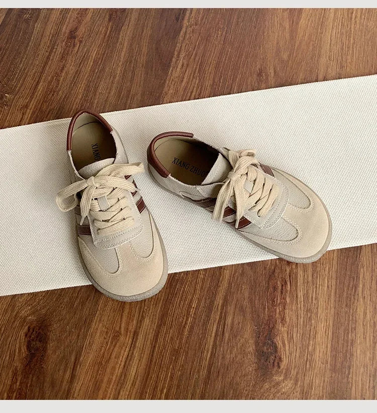 Leather cowhide German training shoes women's college style casual shoes 2025 new soft-soled casual flat-soled sports shoes