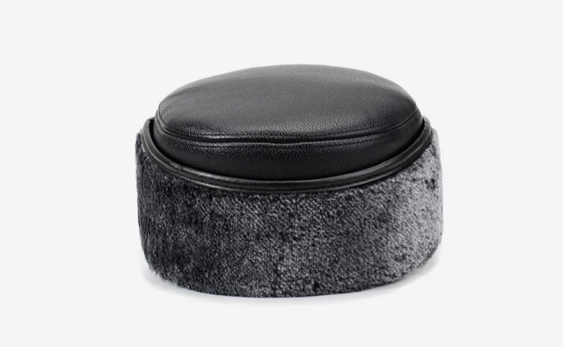 Mens Leather Flat Top Baseball Cap Warm Ear Hat for Elderly in Autumn Winter Thickened Fleece-lined Cold Cap