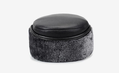 Mens Leather Flat Top Baseball Cap Warm Ear Hat for Elderly in Autumn Winter Thickened Fleece-lined Cold Cap