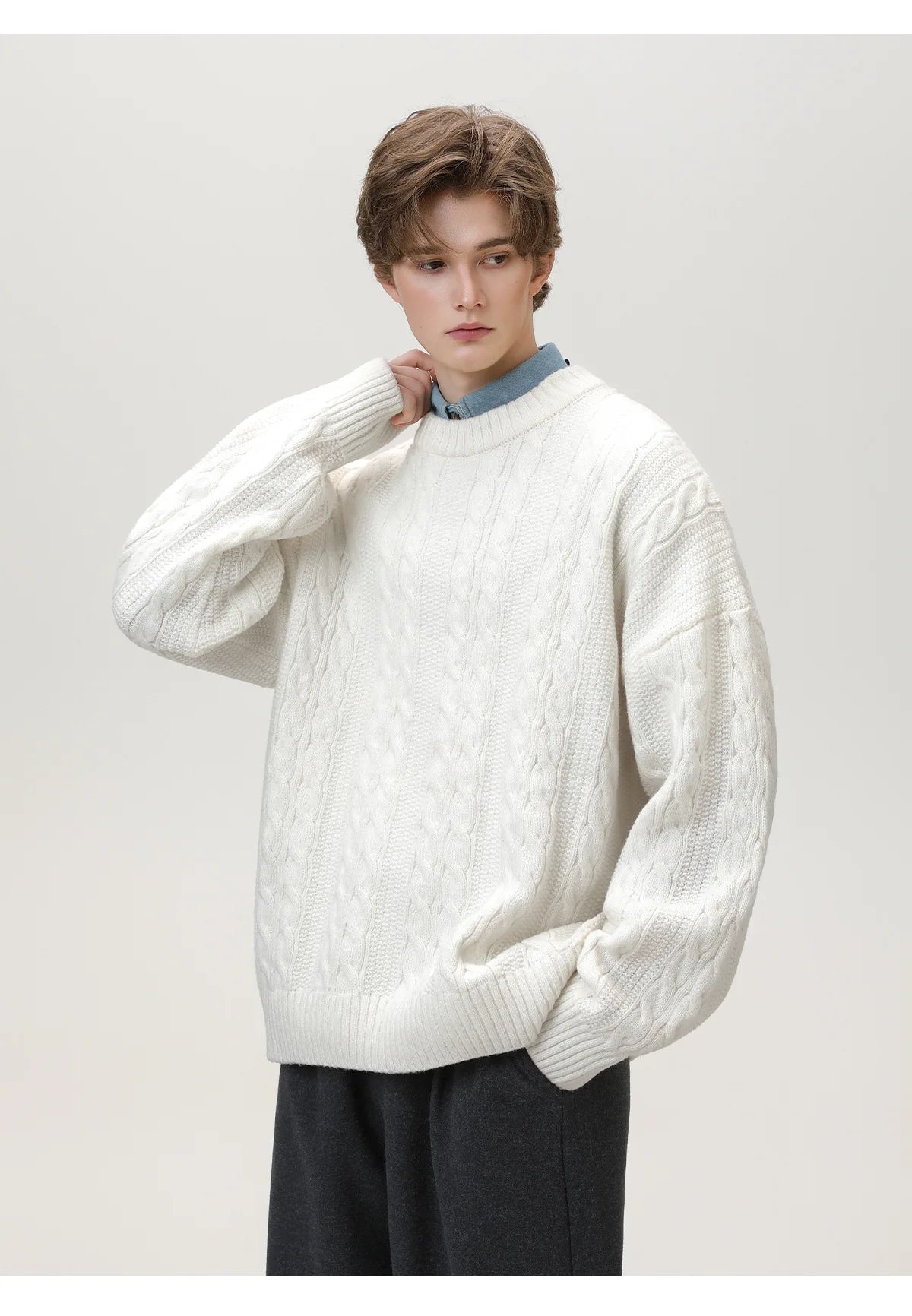 Men Winter Sweaters Men's Thick Twisted Flower Knitted Sweater Autumn Winter Round Neck Pullover Sweater Warm Top Women Sweater
