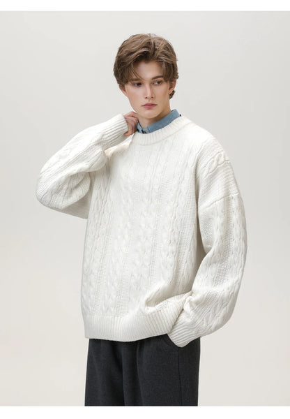 Men Winter Sweaters Men's Thick Twisted Flower Knitted Sweater Autumn Winter Round Neck Pullover Sweater Warm Top Women Sweater
