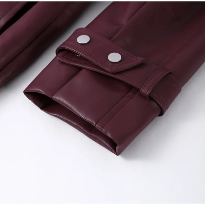 Fashion PU Leather Long Overcoats With Belt Women Luxury Lapel Button Oversize Jackets Female 2025 Autumn High Street Outerwear