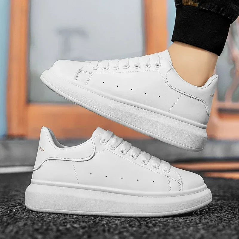 White Leather Men Casual Shoes Platform Outdoor Mens Walking Running Sneakers Breathable Board Shoes Women Tennis Sport Shoes
