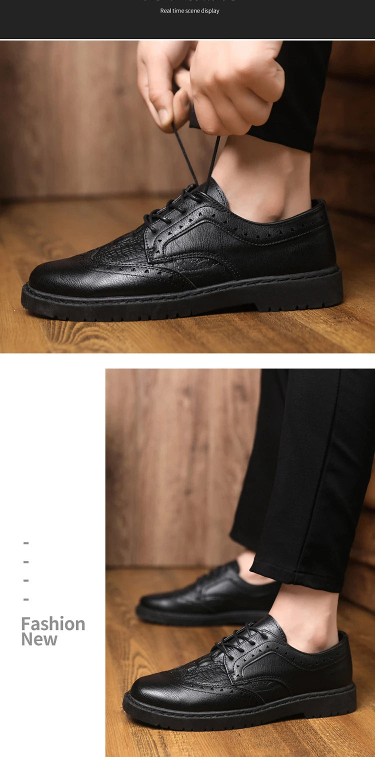 Leather Shoes for Men Luxury High Quality Brogue Shoes comfortable Soft Sole Men's Casual Shoes Lace Up Men Business Dress Shoe