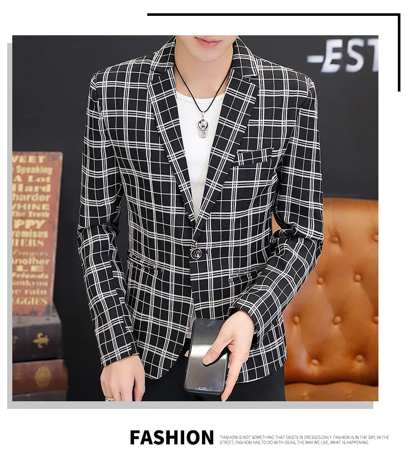 Men's British Style Checkered Suit Casual High-End Spring Autumn Small Plankton Design Handsome Coat