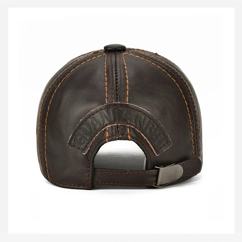 Men Real Cowhide Leather Earlap Caps Male Fall Winter 100% Real Cow Leather Hats New Casual Real Leather Outdoor Baseball Cap
