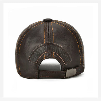 Men Real Cowhide Leather Earlap Caps Male Fall Winter 100% Real Cow Leather Hats New Casual Real Leather Outdoor Baseball Cap