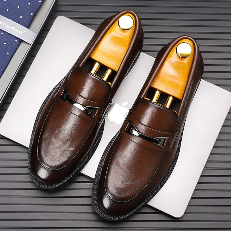 fashionMen's Slip-On Business Loafers High Quality Leather Shoes Gentleman Outdoor Shoes Office Shoes Leisure Ripe-Young