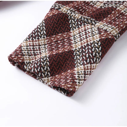 Autumn Winter Chic Coat Warm Checkered Turtleneck Shoulder Straight Coat Women Double Breasted Full Sleeve Middle Long Coat Lady