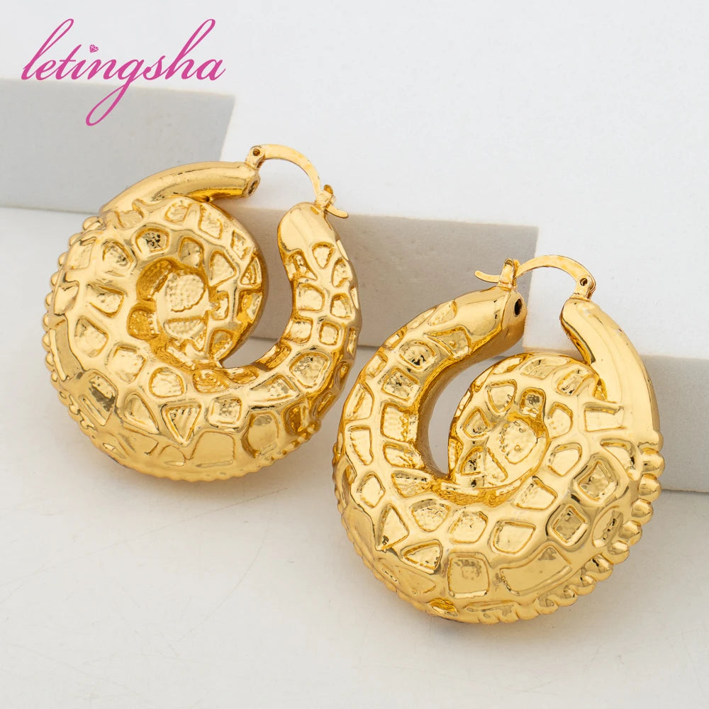 Fashion Jewelry Set for Women Large Hoop Earrings and Bangle Ring Weddings Bride Trendy Bracelet and Earrings Jewelry Set