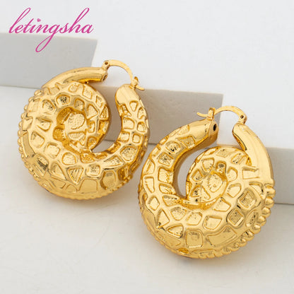 Fashion Jewelry Set for Women Large Hoop Earrings and Bangle Ring Weddings Bride Trendy Bracelet and Earrings Jewelry Set