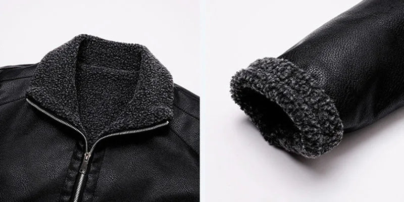 New Men's Leather Jackets Autumn Winter Slim High Quality Motorcycle PU Jacket Man Business Fleece Warm Black Leather Coats