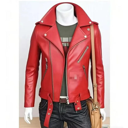 Men's Leather Jacket Fashionable Casual Coat Motorcycle Style Regular Cut Chinese Brand Stock AE New Autumn Winter Collection