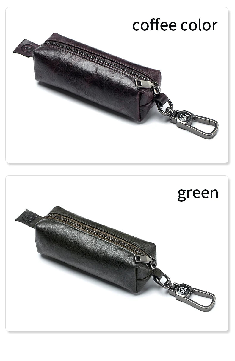 BULLCAPTAIN Genuine Leather Men's Car Keychain Leather Key Case High Quality Men's Butler Key Clip Zipper Two Card Key Case