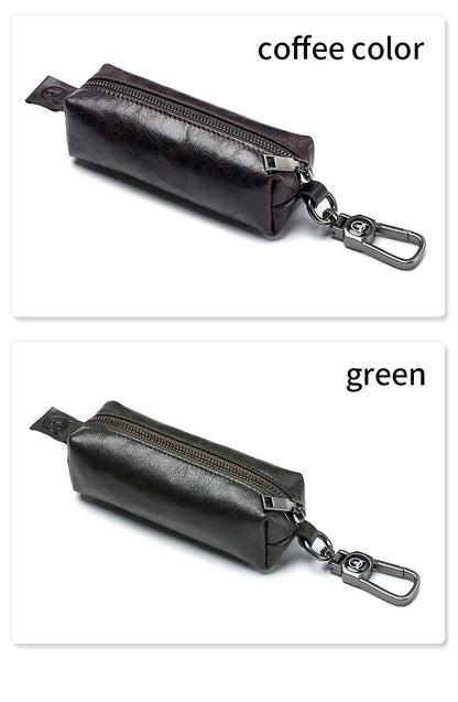 BULLCAPTAIN Genuine Leather Men's Car Keychain Leather Key Case High Quality Men's Butler Key Clip Zipper Two Card Key Case