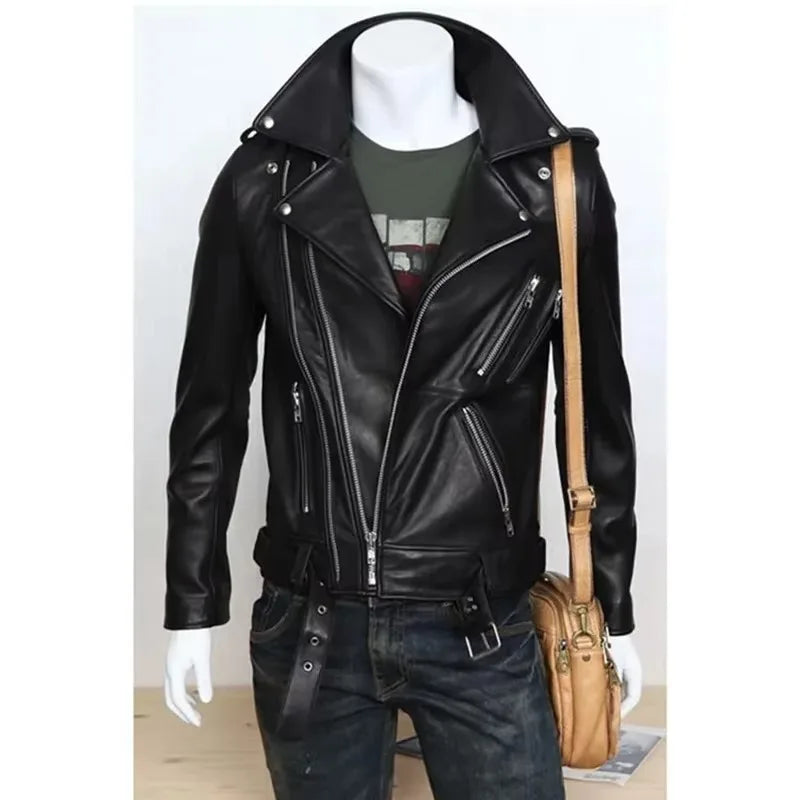 Men's Leather Jacket Fashionable Casual Coat Motorcycle Style Regular Cut Chinese Brand Stock AE New Autumn Winter Collection