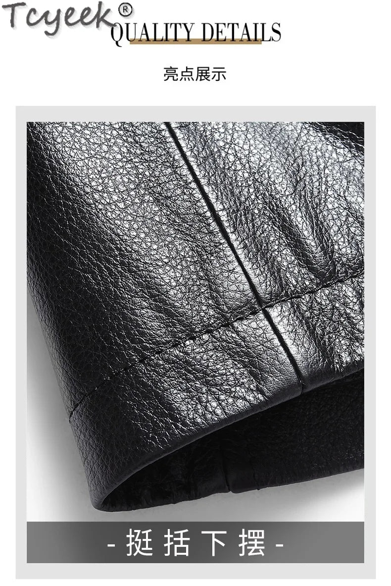 Tcyeek Real Cowhide Genuine Leather Man Jackets Mid-length Trench Coat Spring Autumn Suit Jacket Men Clothing Jaqueta De Couro