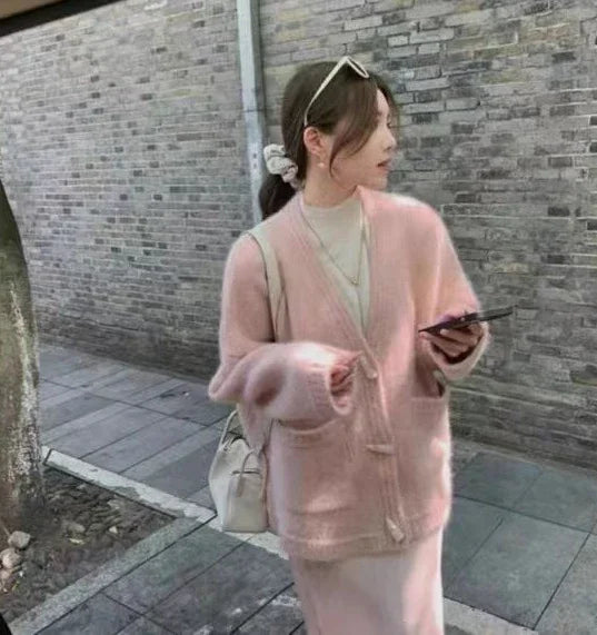 Ladies Sweaters Winter Button Knitted Top for Women White Cardigan 2025 New Collection Jumper Long Sleeve Knitwear Korean Luxury