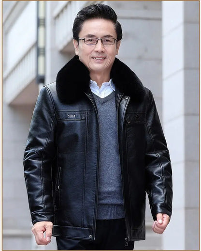 Natural Leather Jacket For Men Fur Thick Loose Plus Velvet Winter Black Leather Coats Male Sheepskin Coat Man With Fur Collar