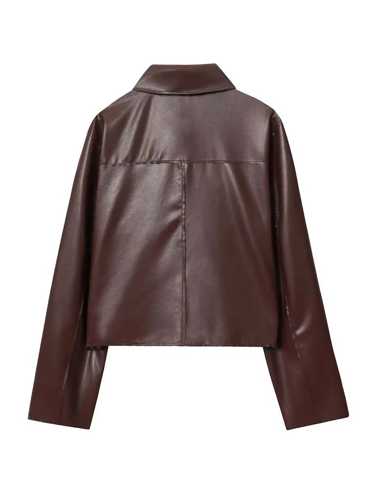 Women's Leather Jacket 2025 Autumn Winter New Fashion Women Long Sleeve Zipper Jackets Women High Street Elegant Short Coats