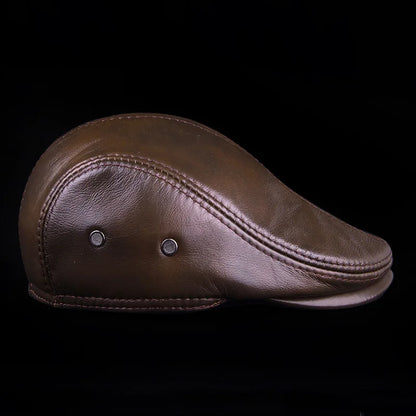 Men's Genuine Leather Baseball Cap Premium Cowhide Autumn/Winter New Style Haining Sourced with Ear Protection for Outdoor Use