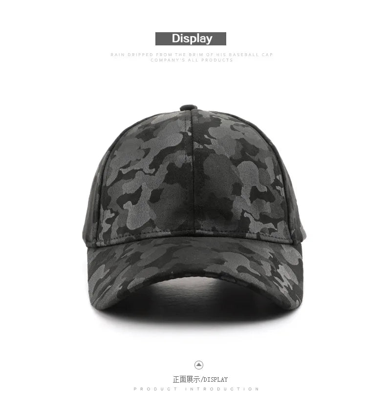 Leather Suede PU Camouflage Baseball Cap Men and Women Autumn Winter Hip Hop Adjustable Outdoor Snapback Hat