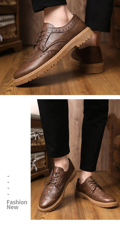 Leather Shoes for Men Luxury High Quality Brogue Shoes comfortable Soft Sole Men's Casual Shoes Lace Up Men Business Dress Shoe