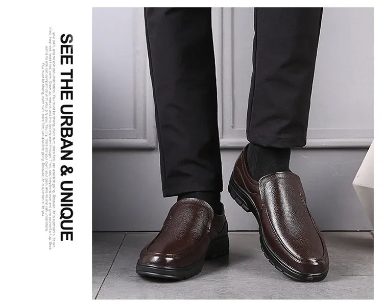 Genuine Leather Men Casual Shoes Luxury British Business Men Shoes Fashion Round Toe Lace Up Autumn Winter Old Man's Footwear