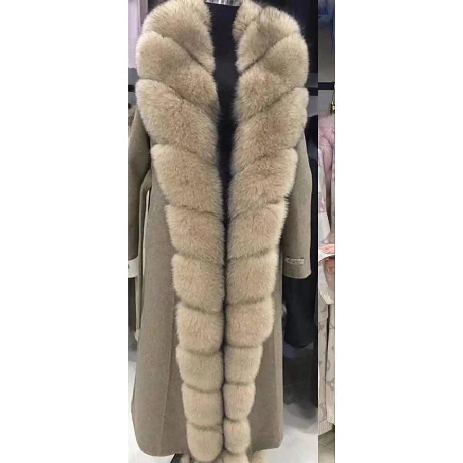 Winter Coat For Women Wool Cashmere Coat Women Real Fox Fur New White Wool Coat Women Fashion