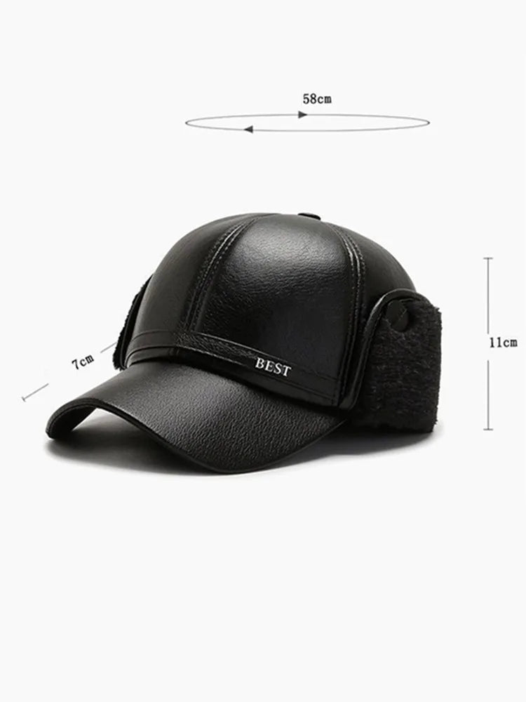 Men's Casual Cuffed Soft Leather Baseball Cap for Middle-Aged and Elderly, Warm for Winter