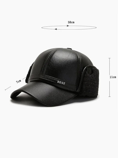 Men's Casual Cuffed Soft Leather Baseball Cap for Middle-Aged and Elderly, Warm for Winter