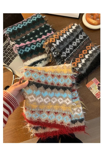 Women's Winter Scarf Sweet Style Warm Scarf Knitted Wool Scarf  Winter High End Retro Thickened Warm Woolen Scarf Fashion Scarf