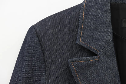 Women Casual Denim Blazer Coat Spring Autumn Female Single Breasted Long Sleeve Lapel Suit Jacket With Pockets New Fashion Outwe