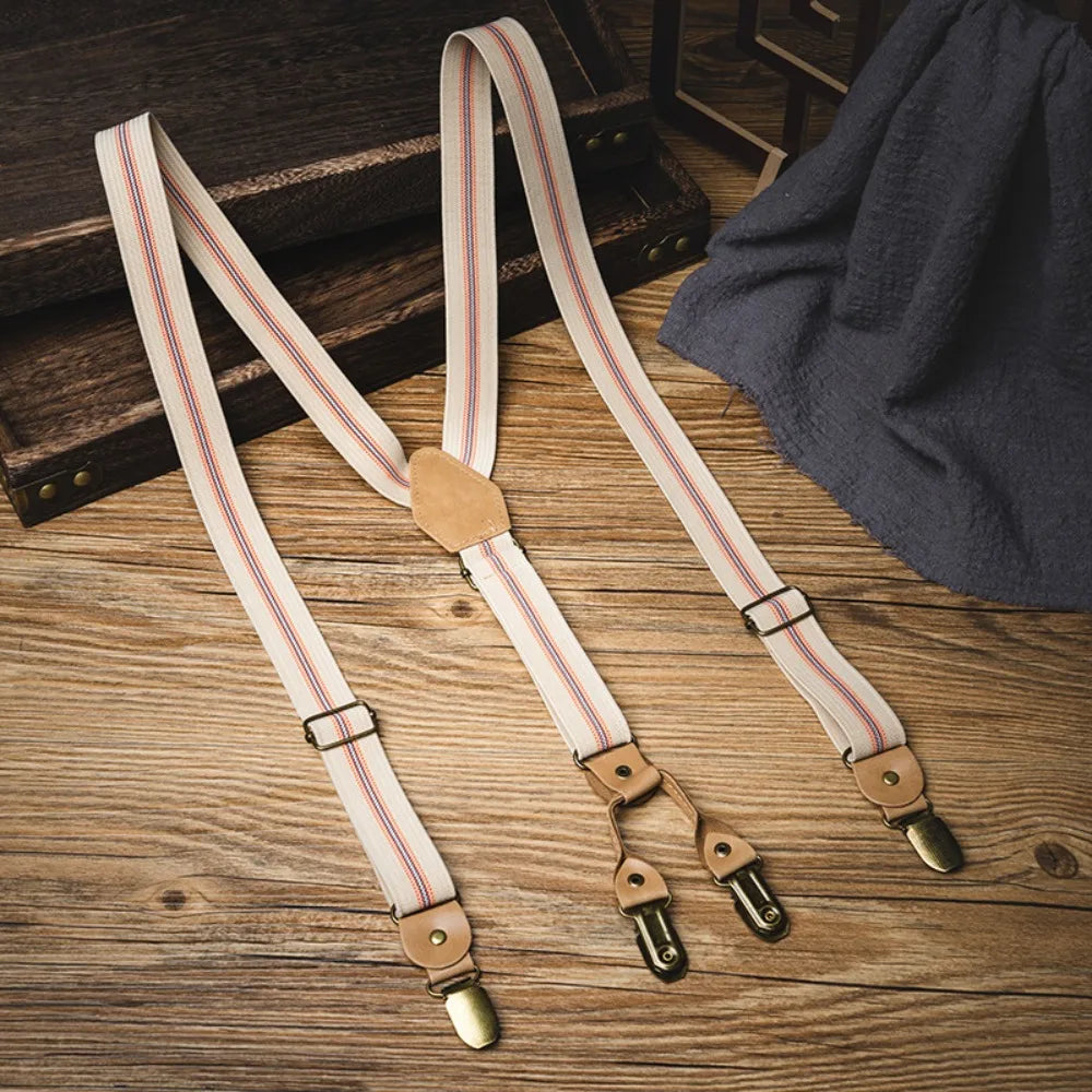 Fashion Retro Suspenders for Men Metal Clip British Style Y-Type Suspenders Suit Accessories Anti-slip Stripe Suspender Clip Men