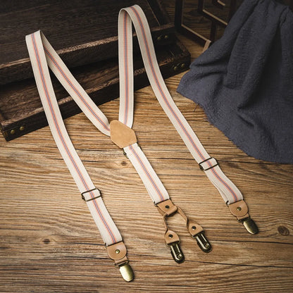 Fashion Retro Suspenders for Men Metal Clip British Style Y-Type Suspenders Suit Accessories Anti-slip Stripe Suspender Clip Men