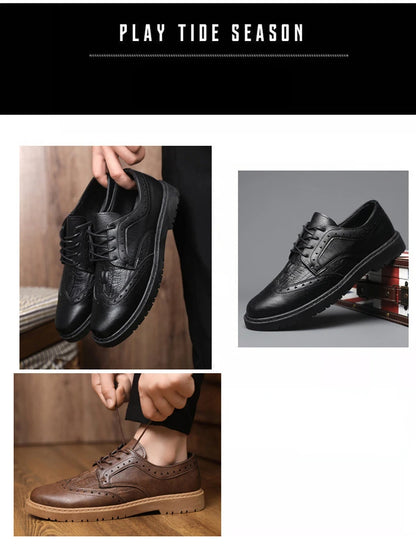 Leather Shoes for Men Luxury High Quality Brogue Shoes comfortable Soft Sole Men's Casual Shoes Lace Up Men Business Dress Shoe