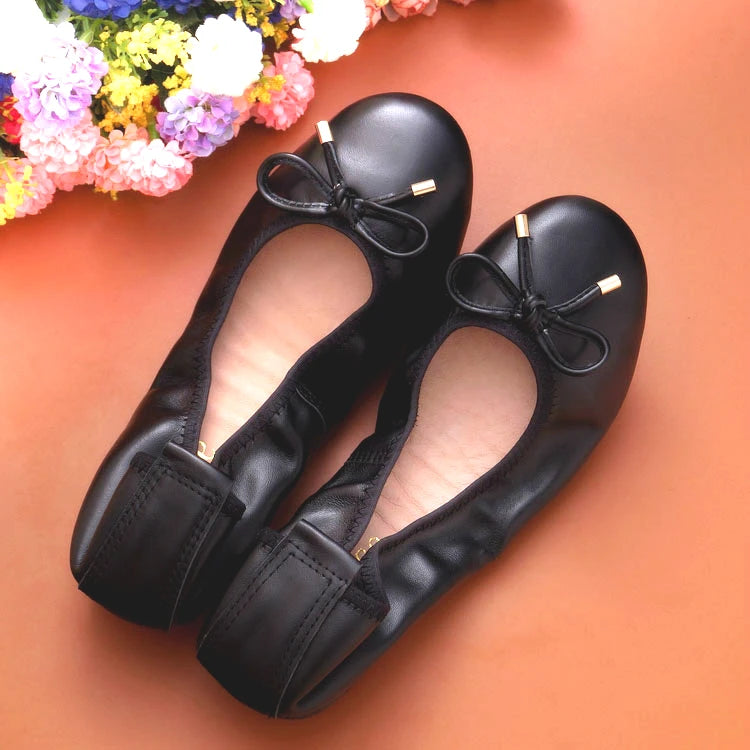 2024 Women Leather Breathable Ladies Comfortable Ballet Flats Driving Shoe Fashion Slip on Shallow Loafers Office Flat Boat Shoe