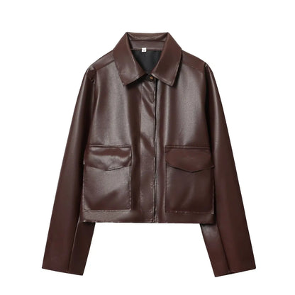 Women's Leather Jacket 2025 Autumn Winter New Fashion Women Long Sleeve Zipper Jackets Women High Street Elegant Short Coats