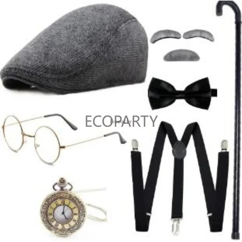 1920s Men Costume Accessories Set Gatsby Newsboy Hat Old Man Costume Accessories Set Grandpa Accessories Set diguse disfraz