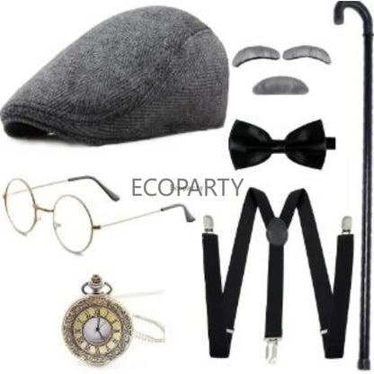 1920s Men Costume Accessories Set Gatsby Newsboy Hat Old Man Costume Accessories Set Grandpa Accessories Set diguse disfraz