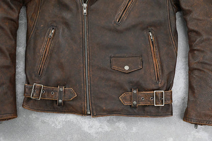 Cowhide Leather Coat Men's Retro Distressed Motorcycle Cycling Clothing Trendy Youth LapeSpring and Autumn Coat