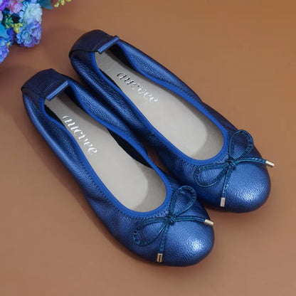 2024 Women Leather Breathable Ladies Comfortable Ballet Flats Driving Shoe Fashion Slip on Shallow Loafers Office Flat Boat Shoe