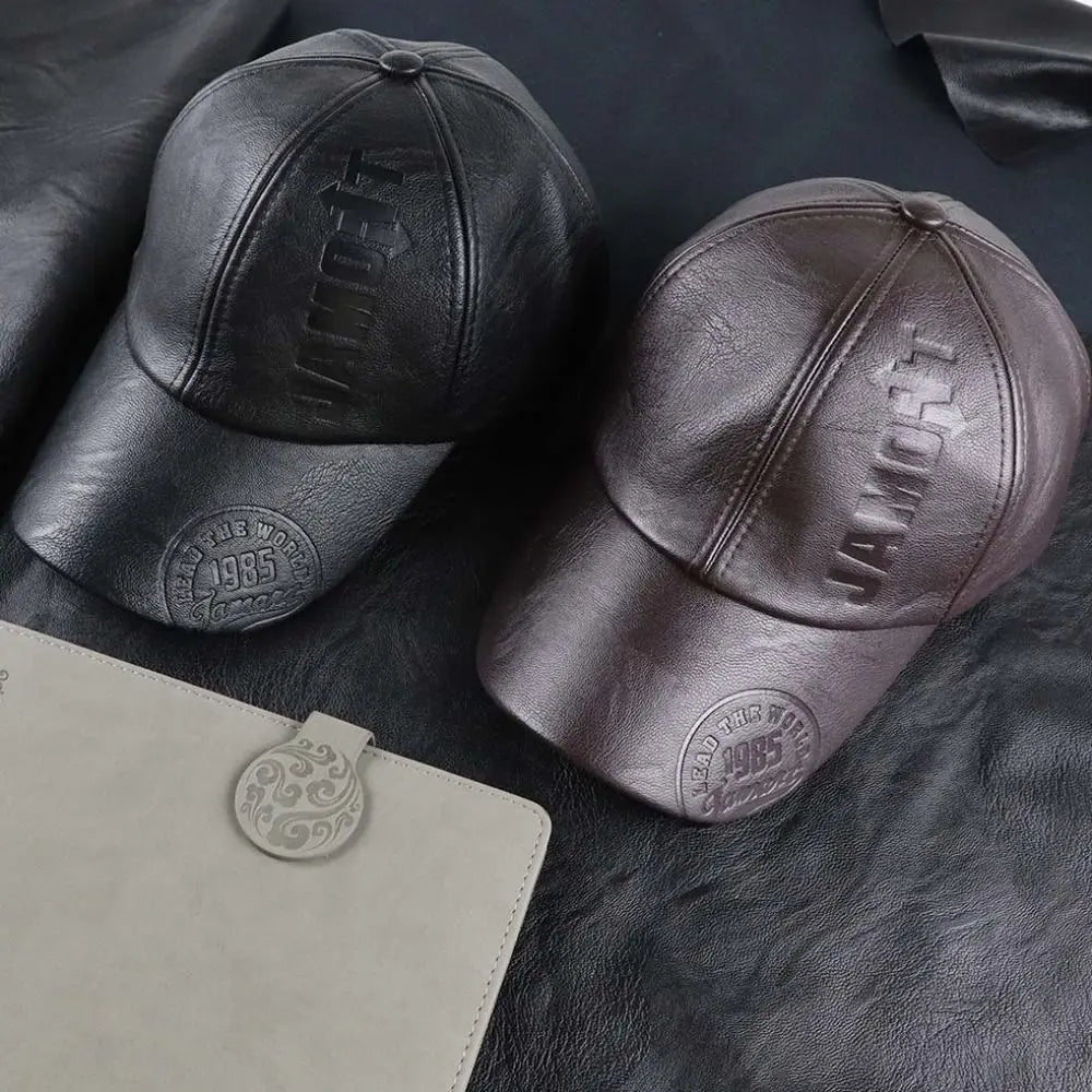 Adjustable Leather Baseball Cap Casual Wear PU Leather Men Vintage Hat Snapback Trucker Caps Sun Protection Hat Outdoor Travel