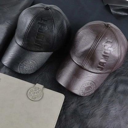 Adjustable Leather Baseball Cap Casual Wear PU Leather Men Vintage Hat Snapback Trucker Caps Sun Protection Hat Outdoor Travel