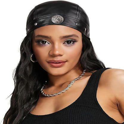 Leather motorcycle cap-adjustable motorcycle skull hat, comfortable fit, fashion motorcycle style bandana, suitable for cycling