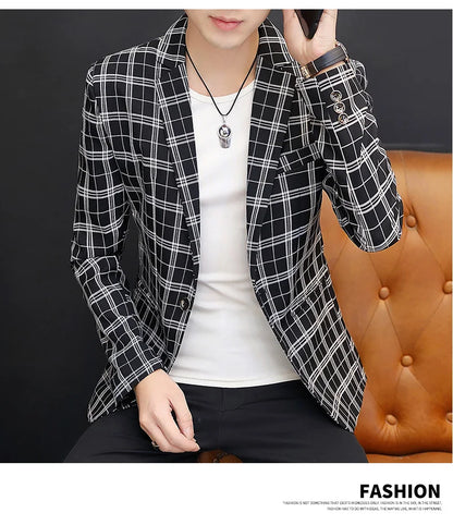 Men's British Style Checkered Suit Casual High-End Spring Autumn Small Plankton Design Handsome Coat