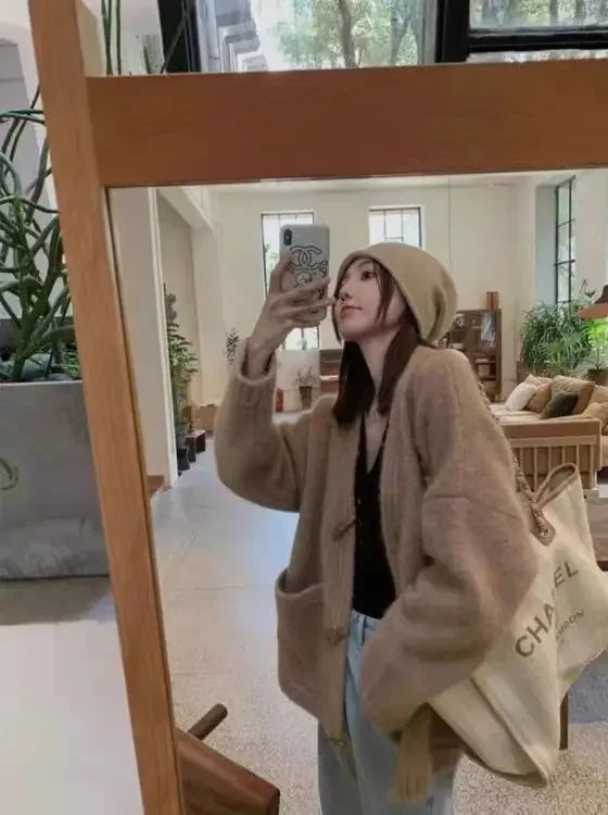 Ladies Sweaters Winter Button Knitted Top for Women White Cardigan 2025 New Collection Jumper Long Sleeve Knitwear Korean Luxury