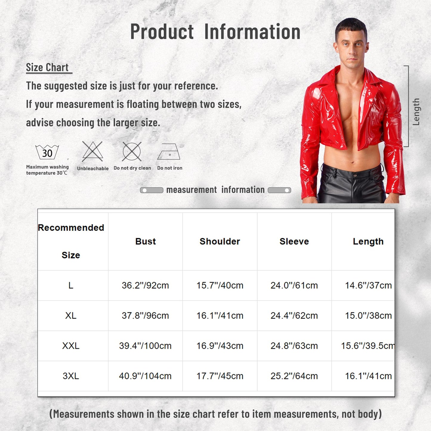 Mens  Lapel Patent Leather Jacket Patent Leather Motorcycle Coats Jackets Wet Look Long Sleeve Cropped Coat Rave Party Clubwear